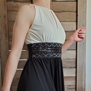 Black and White Formal Dress Sequin Waistband